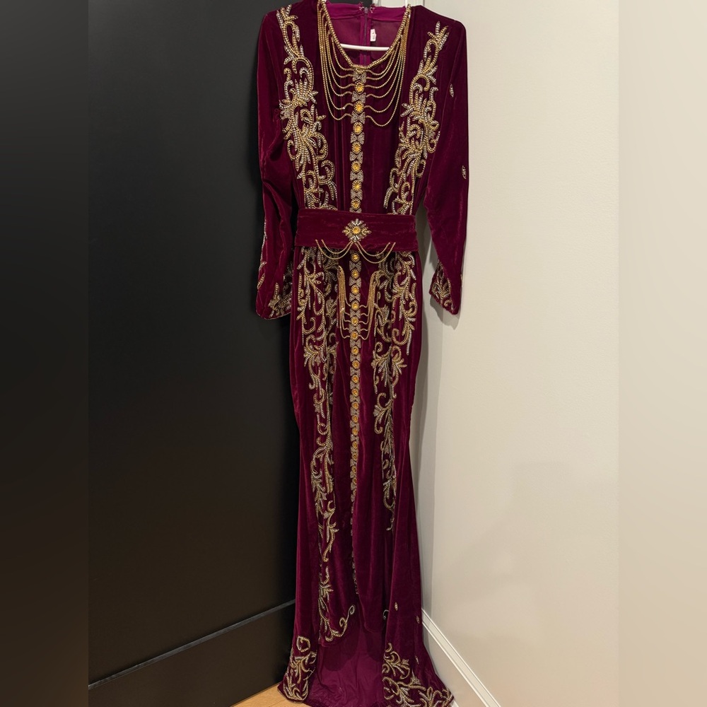 Elegant Burgundy Embroidered Dress